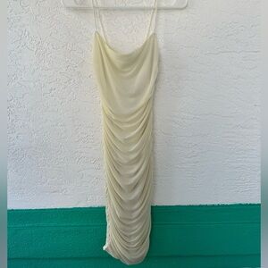 Oh Polly Midi Cocktail Dress White Cream Ruched Bodycon Size 6 NWT